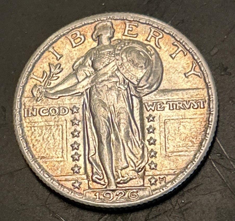1926  Standing liberty Quarter - AU/UNC+Near Full Head/Feathers Awesome Luster