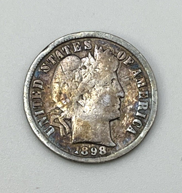 1898 P Barber Dime RAINBOW TONING TONE 90% Silver US Coin Toned