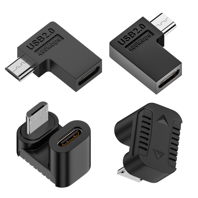 90 Degree Micro USB Male To Type C Female Left Right Angled Adapter Connector
