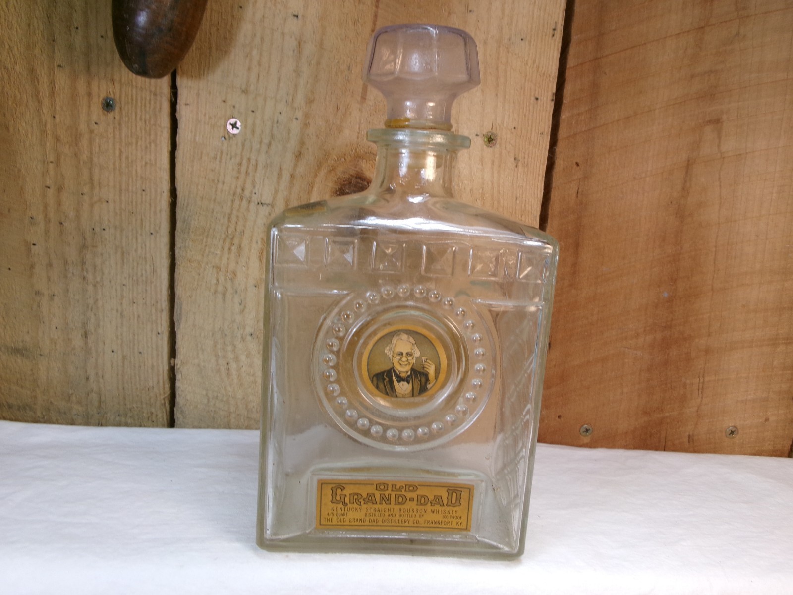 Vintage Old Grand-Dad Empty 4/5 Quart Decanter Bottle w/Plastic Stopper