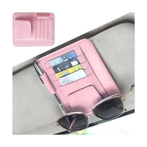 Car Sun Visor Organizer, PU Leather Vehicle Visor Document Storage Pocket Pink