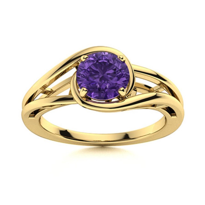 5mm Round Amethyst Bypass Ring 925 Silver Gold Plated Swirl Solitaire Promise