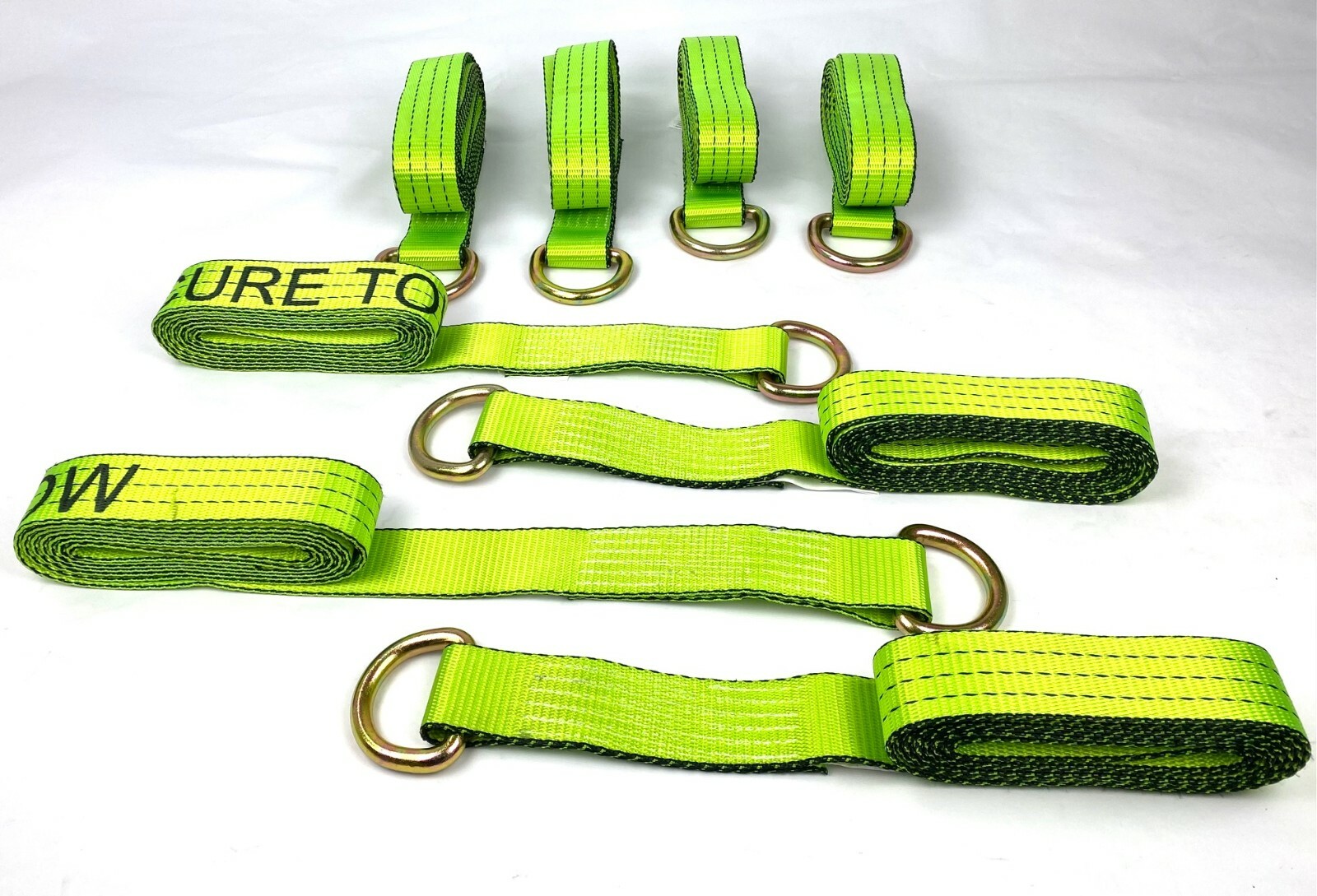 8 Pack of 2" x 10' Hi-VIZ Green TECNIC Webbing Lasso Straps with Wire D-Rings