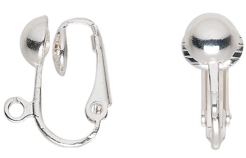 Earring, Clip-On, 10 OR 100 Silver Plated Brass 16mm Earring w/ 6.5mm Half Ball