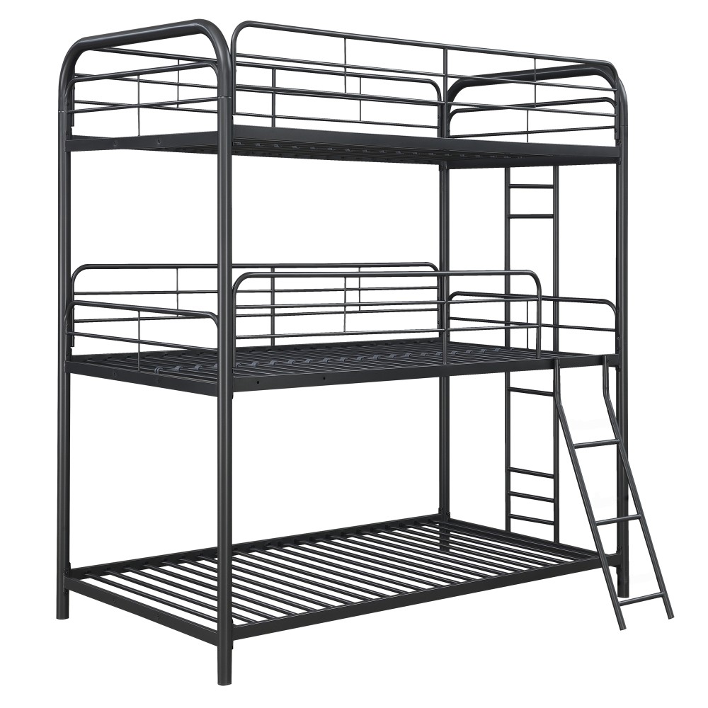 Triple Bunk Bed FULL over FULL over FULL | 3 Full Size Beds | Black Metal Frame