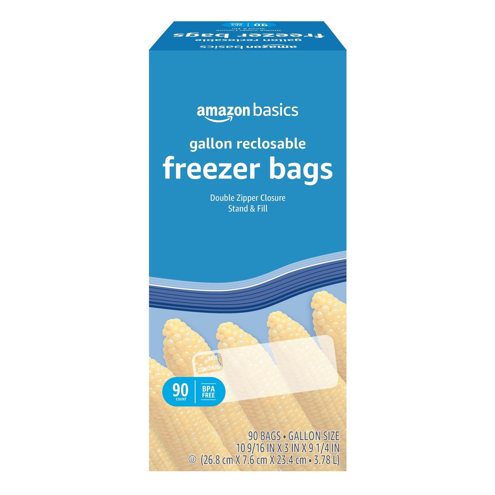 Amazon Basics Reclosable Freezer Gallon Size Bags (90 Count), Clear