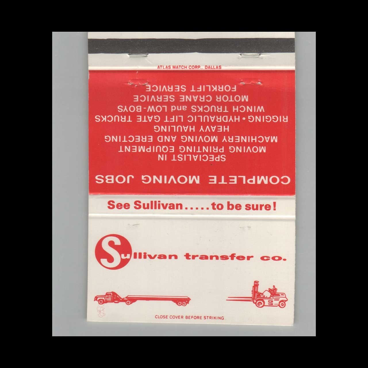 Matchbook Cover Sullivan Transfer Co Dallas TX