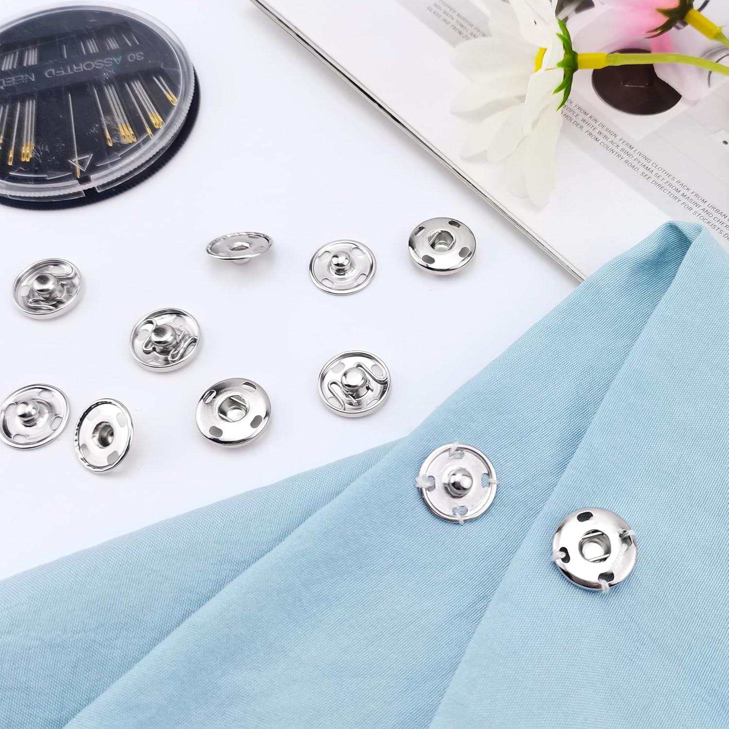 6 Sets Sew on Snap Buttons, Rustproof Metal Snap Buttons Fasteners Press Stud...