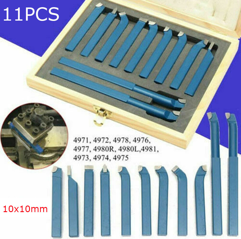 11Pcs 10mm Metal Lathe Carbide Tipped Bits Set Knife Tools for Motorized Lathe..