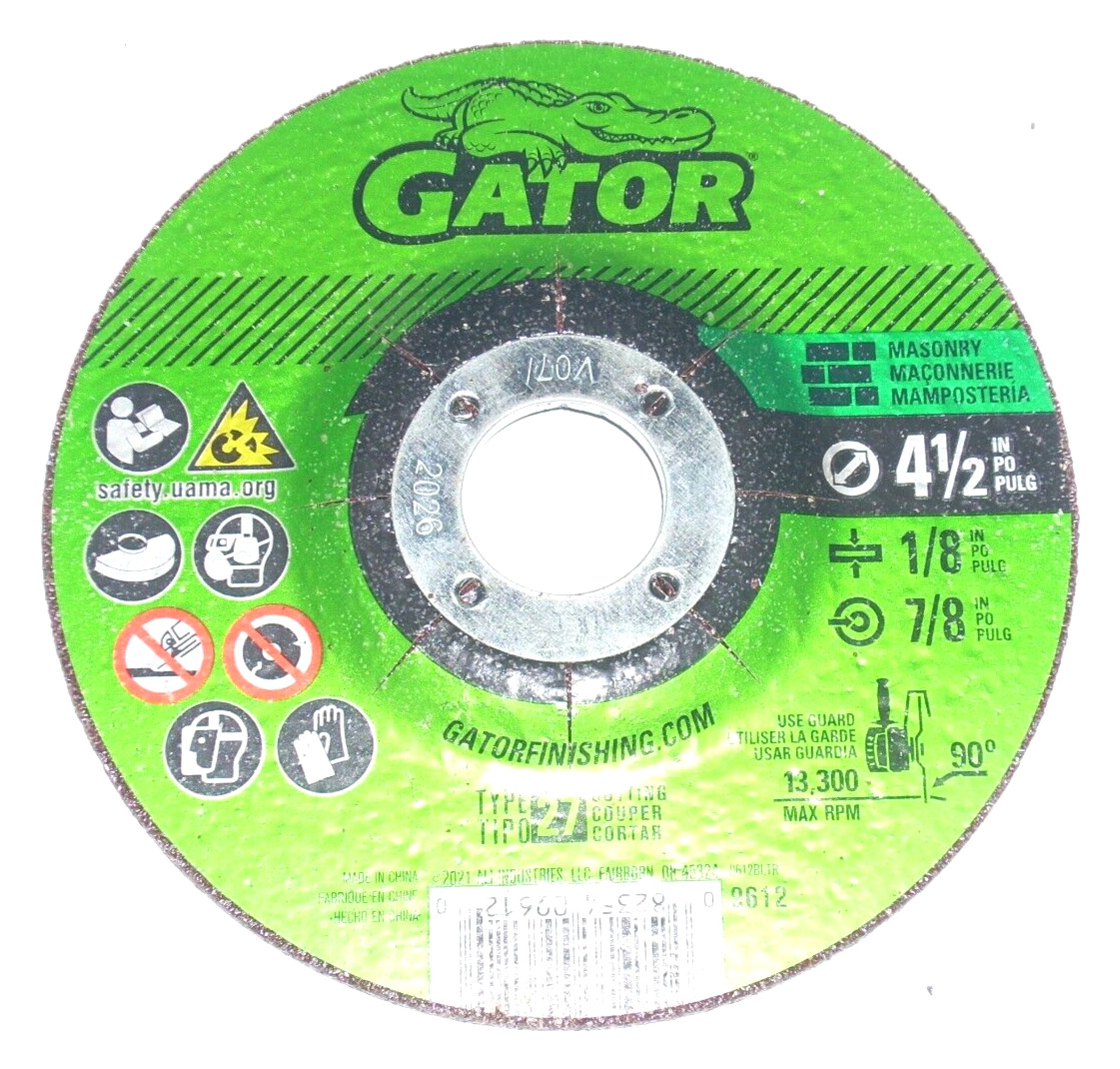 Gator 4 1/2 x 1/8 x 7/8 Masonry Grind Cut Wheel for Angle Grinder T27 - 9612