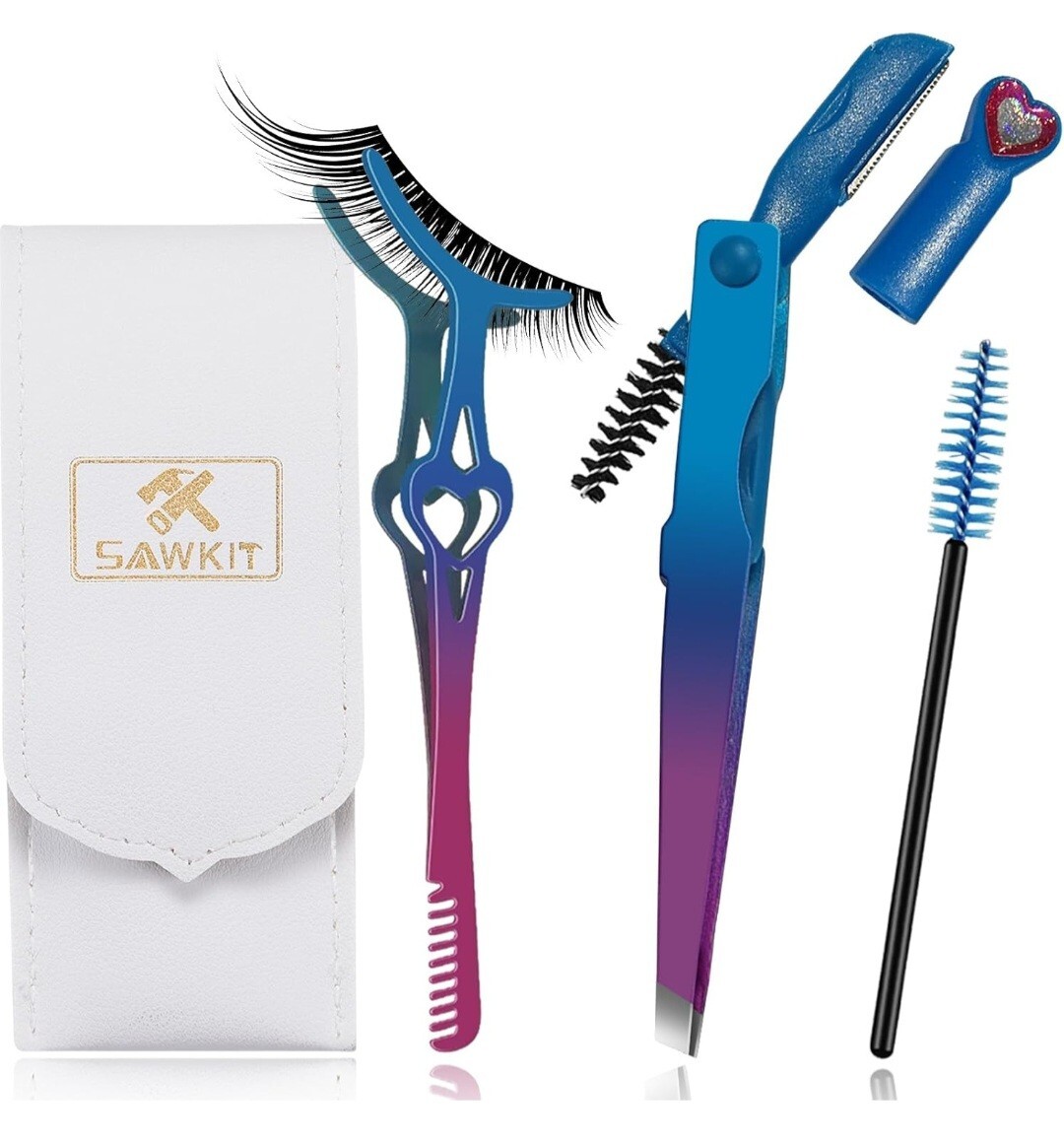 NIP Sawkit Eyelash Applicator Tool 3 In 1 Lash Applicator W/ Tweezers, Brush,