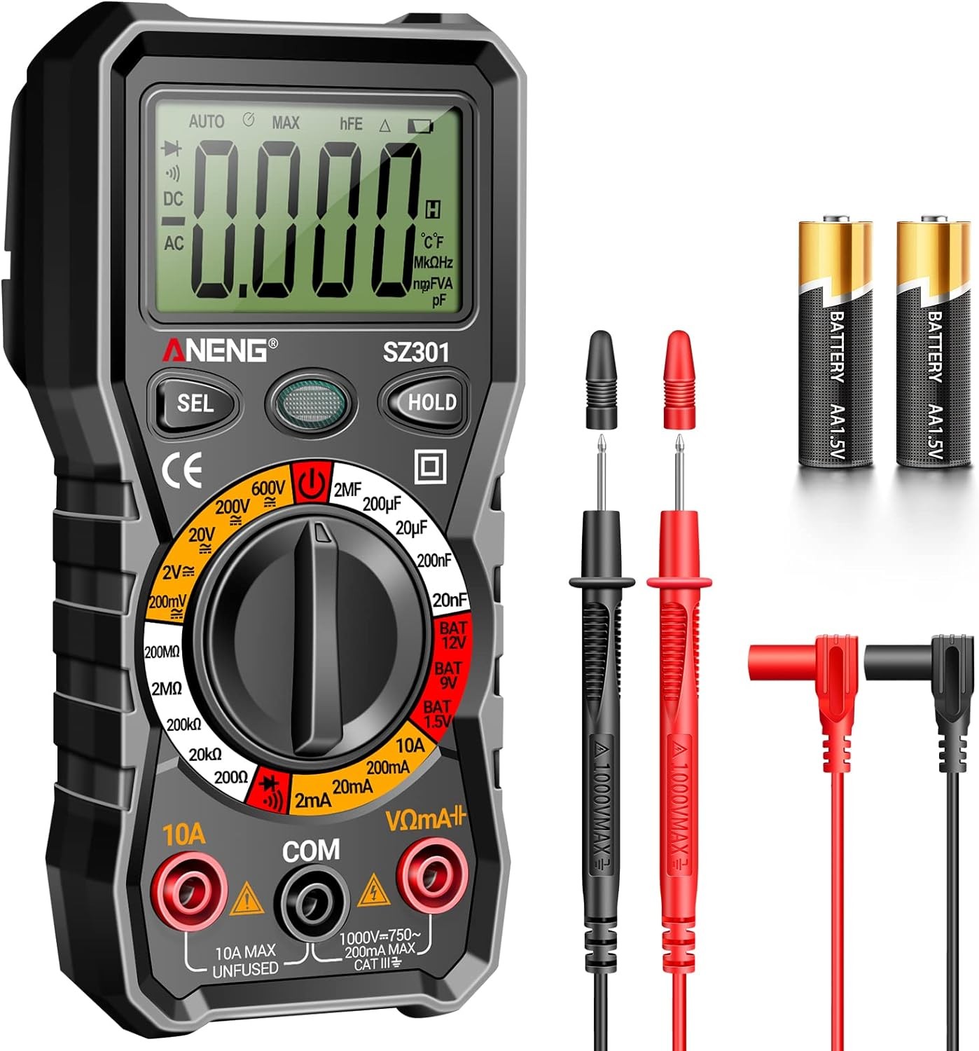 ANENG Digital Multimeter with Case,DC AC Voltmeter,Ohm Volt Amp Meter | Non Cont