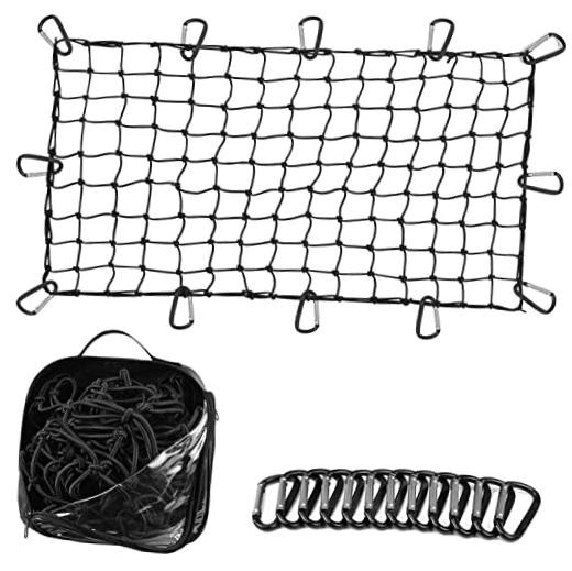 Truck Bed Cargo Net – 4x6 Foot – Heavy-Duty Elastic Mesh with 12 Clips – Black