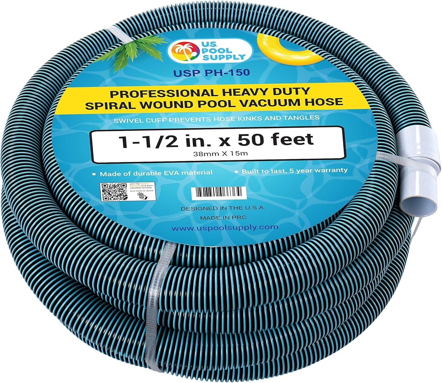 Pool Vacuum Hose - 1-1/2" x 50' Professional Heavy Duty Pool Hose for Inground,