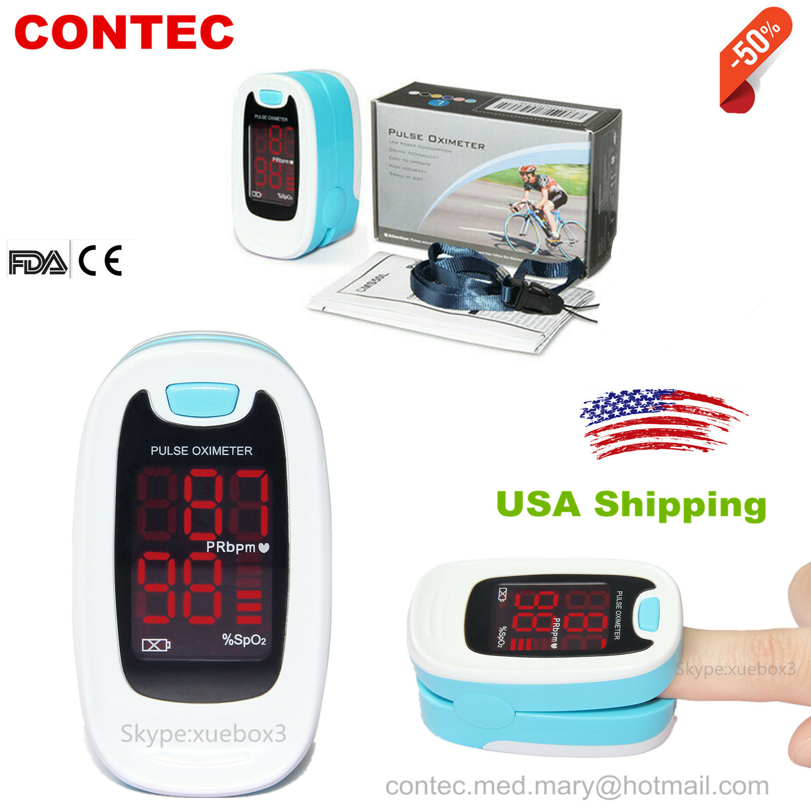 LED Finger tip Pulse Oximeter Blood Oxygen meter Heart Rate SpO2 Patient Monitor