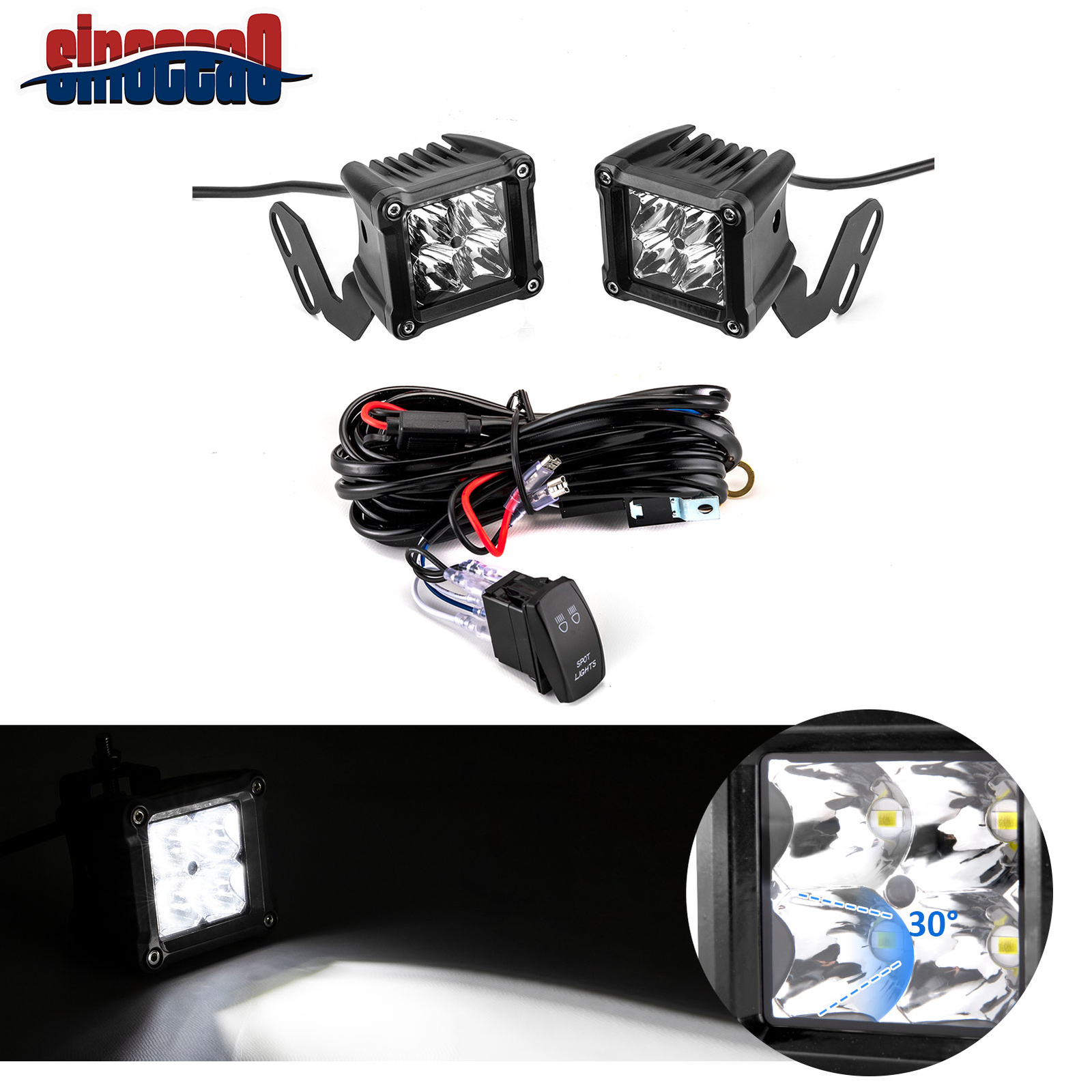 3" LED Driving Pods Spot Beam+A-Pillar Mount+Wire For Honda Pioneer 1000 700 500