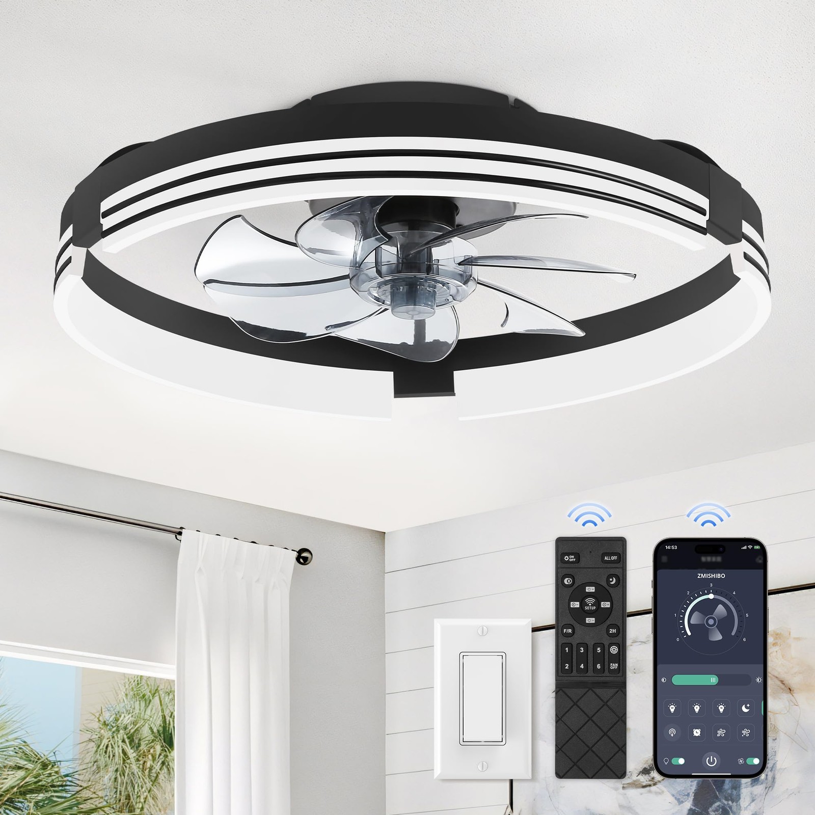Low Profile Ceiling Fans With Lights And Remote, 20 Inch Flush Mount Ceiling Fan