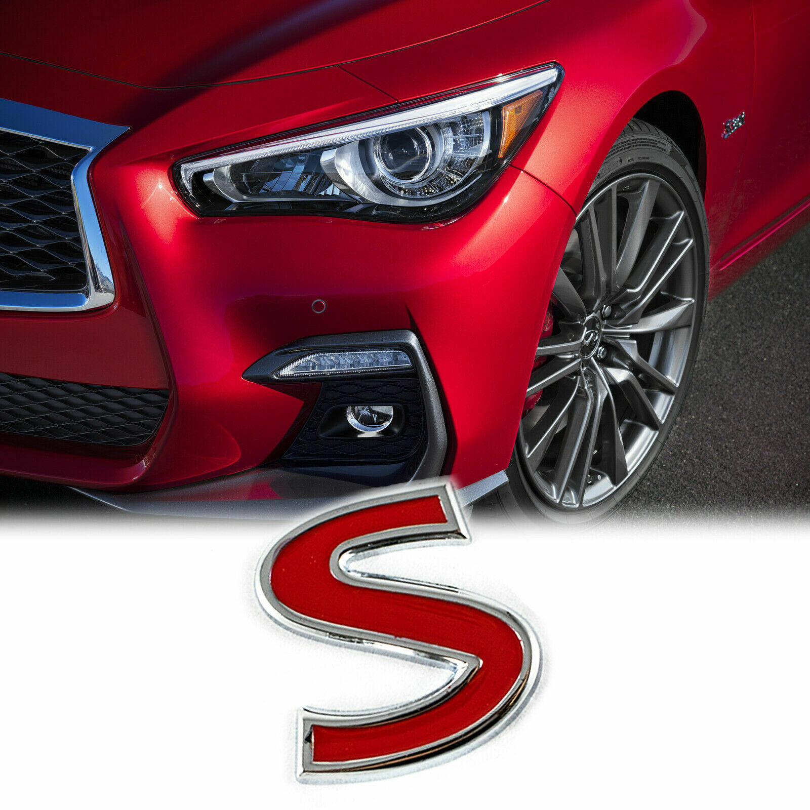 1x Metal Sport Red S Auto Emblem Trunk Lid Side Fender decal badge for Infiniti