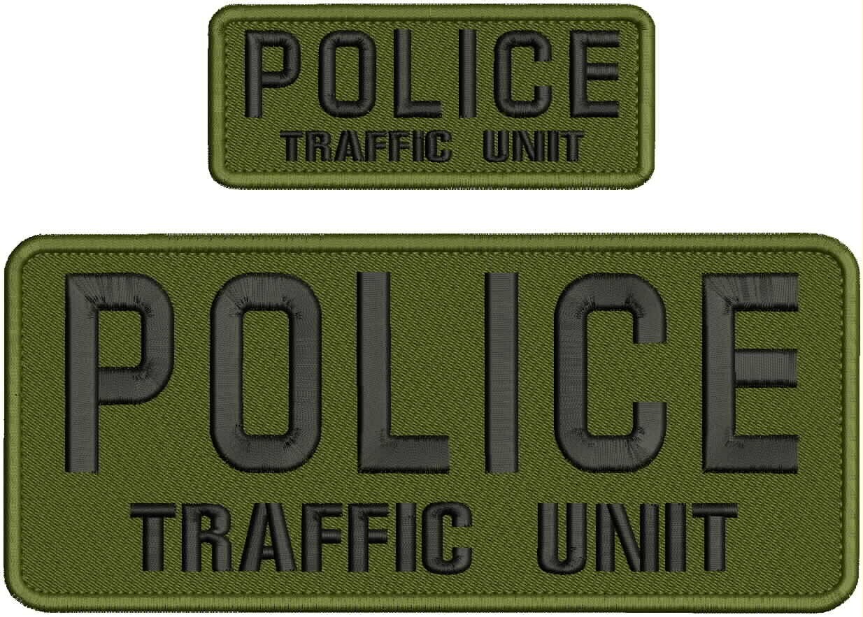 POLICE TRAFFIC UNIT embroidery patches 4x10  2x5 hook on back BLACK AND OD GREEN