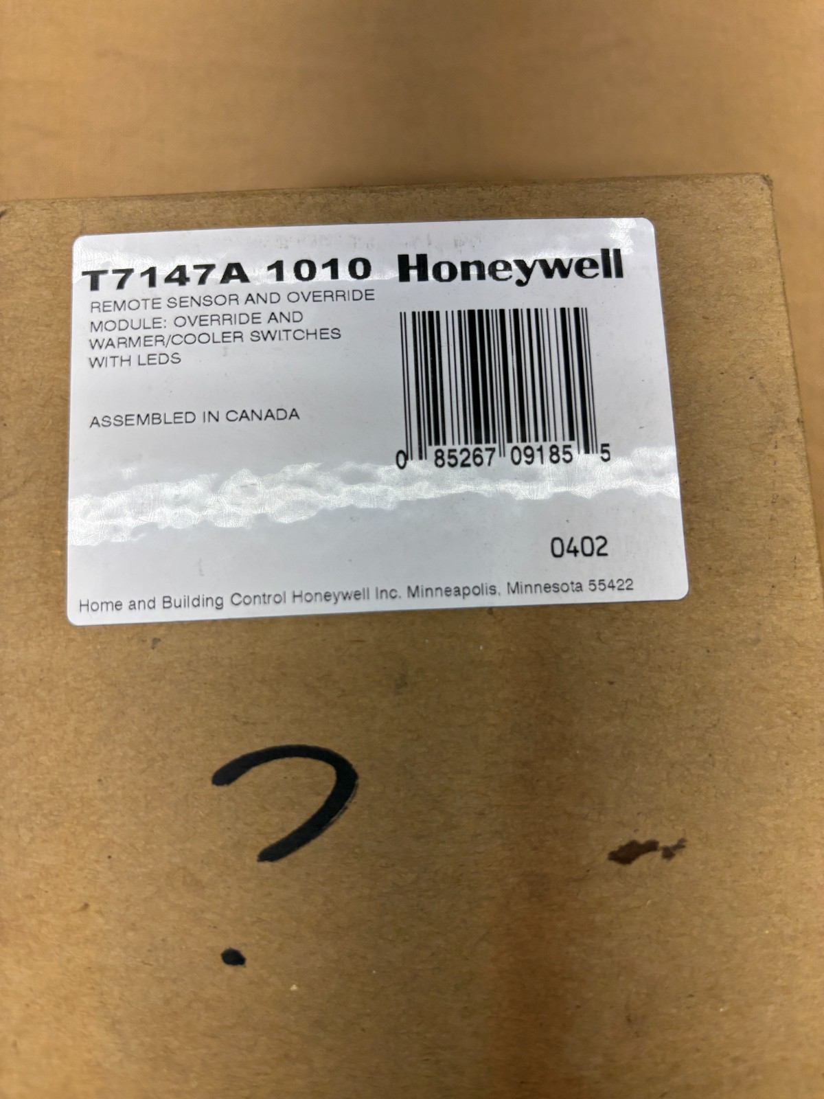 Honeywell T7147A 1010 Remote Sensor And Override Module Warmer Cooler Switch LED