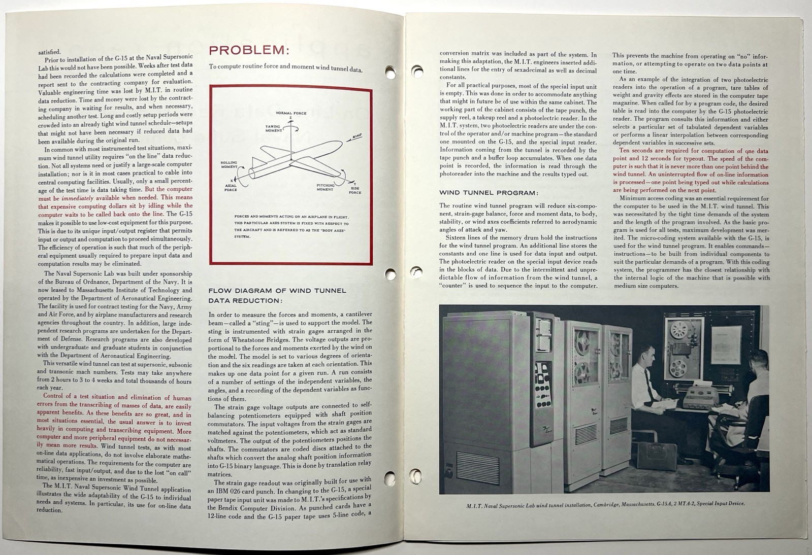 1956 BENDIX G15 MIT NAVAL SUPERSONIC LAB ONLINE DATA REDUCTION WIND TUNNEL PAPER