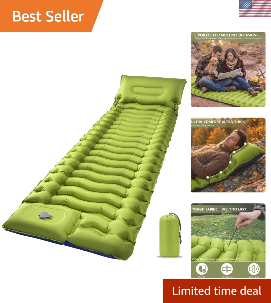 Compact Camping Mattress with Built-in Foot Pump & Pillow for Comfort Anywhere