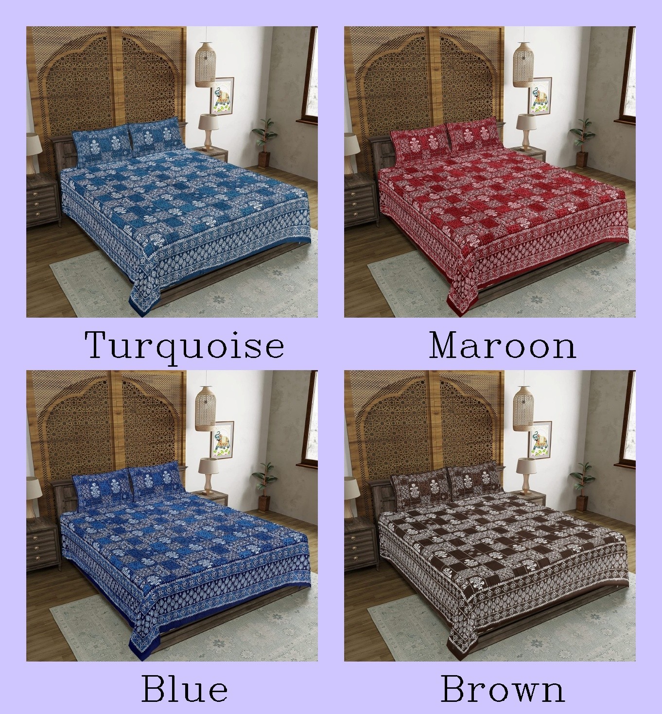 Indian Handmade Mandala Cotton BedSheet With 2 Pillow Cover Chokda Design