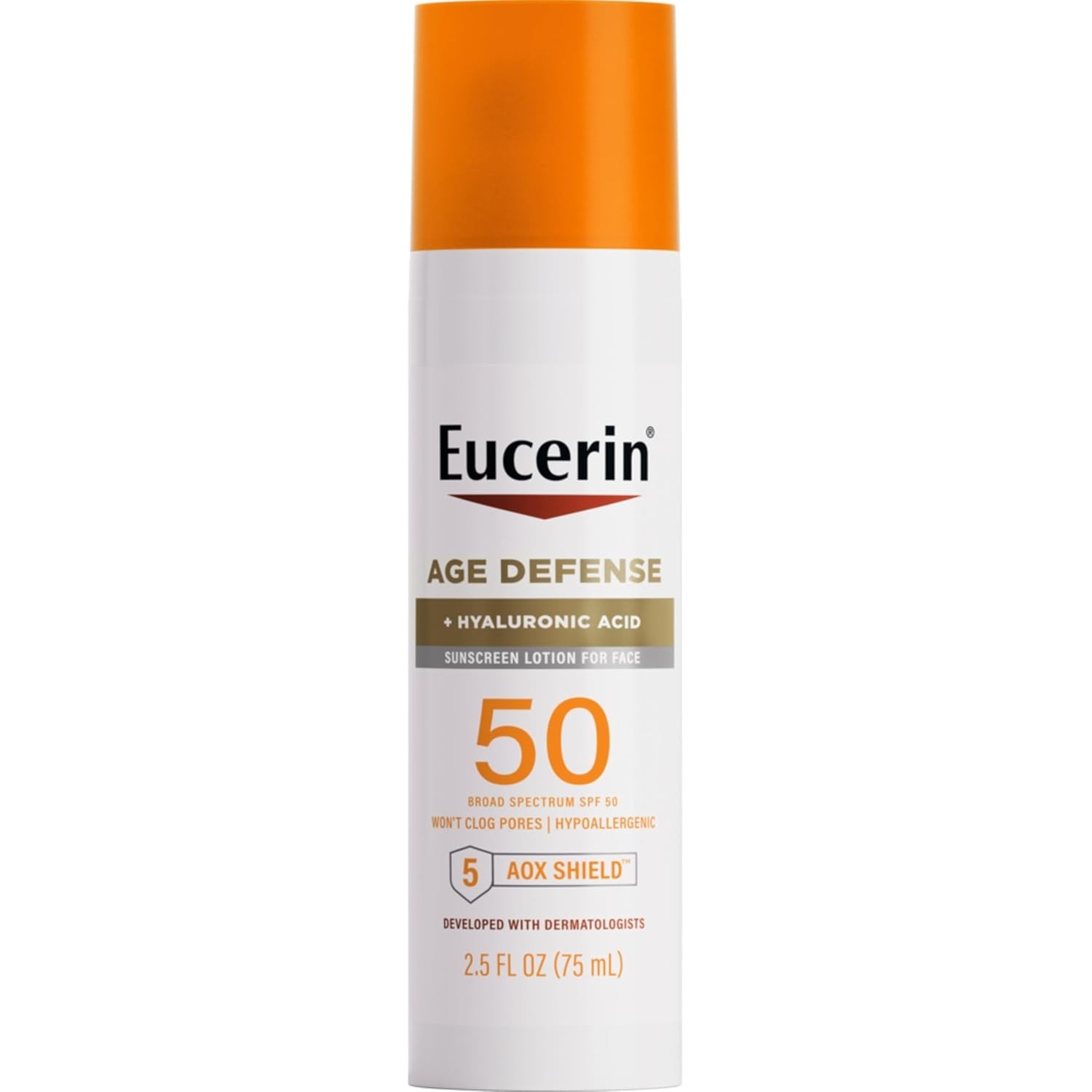 Eucerin Sun Age Defense SPF 50 Face Sunscreen Lotion with Hyaluronic Acid, Hypoa