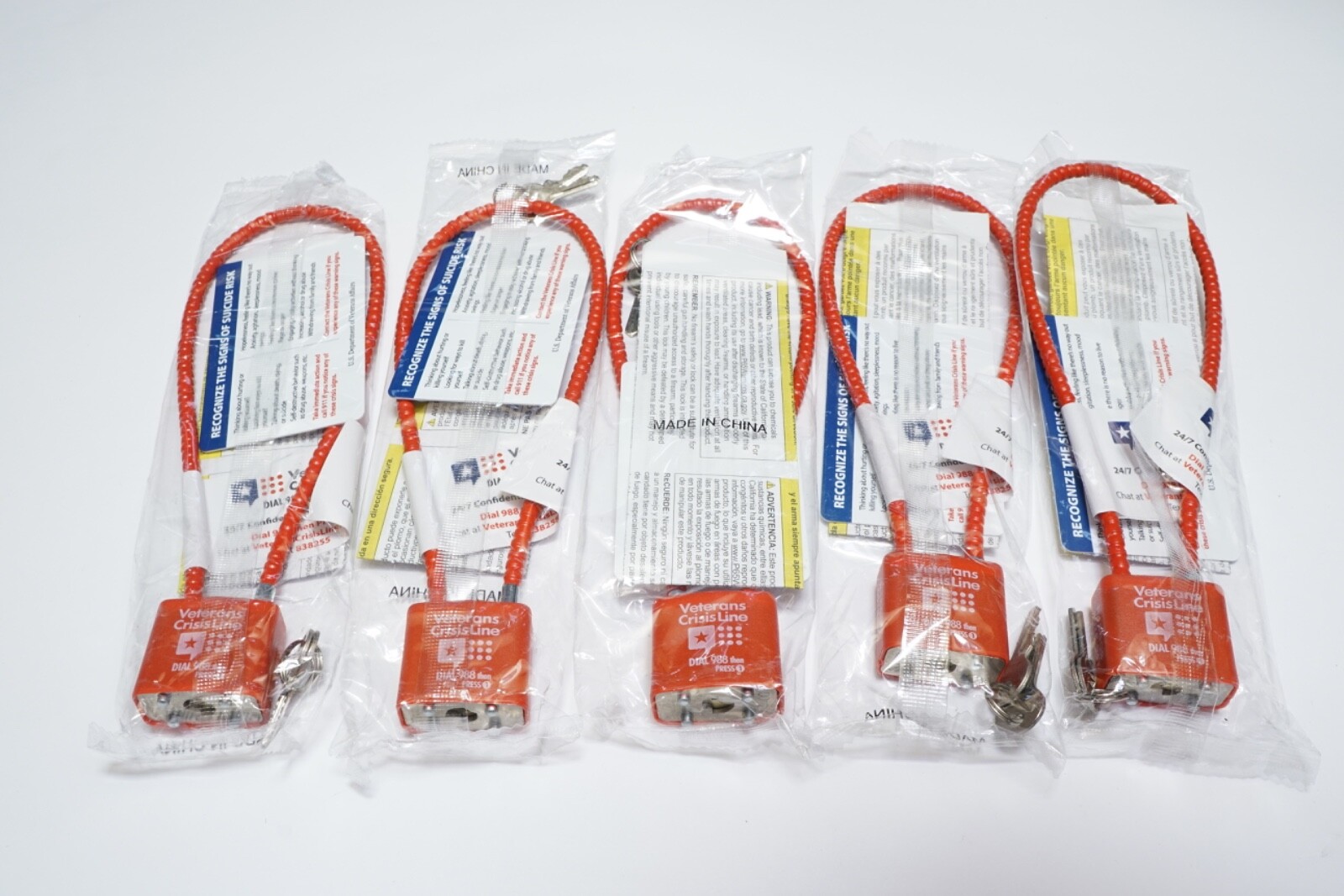 New Lot of 5 Sealed Veterans Confidential Crisis Line Cable Gun Lock W/ Keys