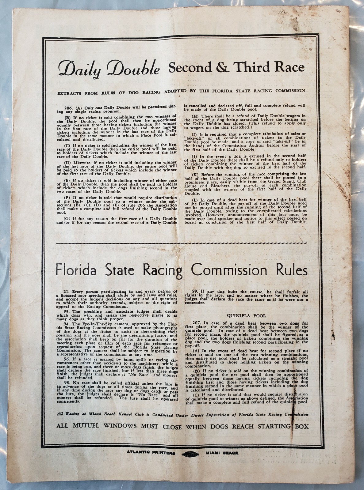 Vintage Miami Beach Dog Racing Program from March 7, 1947