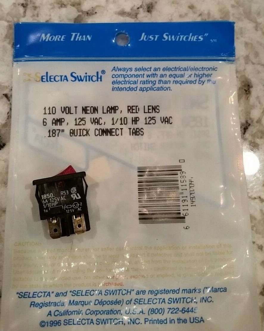 SELECTA SWITCH 1850.1123-BG  SPST   ON-OFF 6 AMP  INTL ROCKER SWITCH, RED LENS