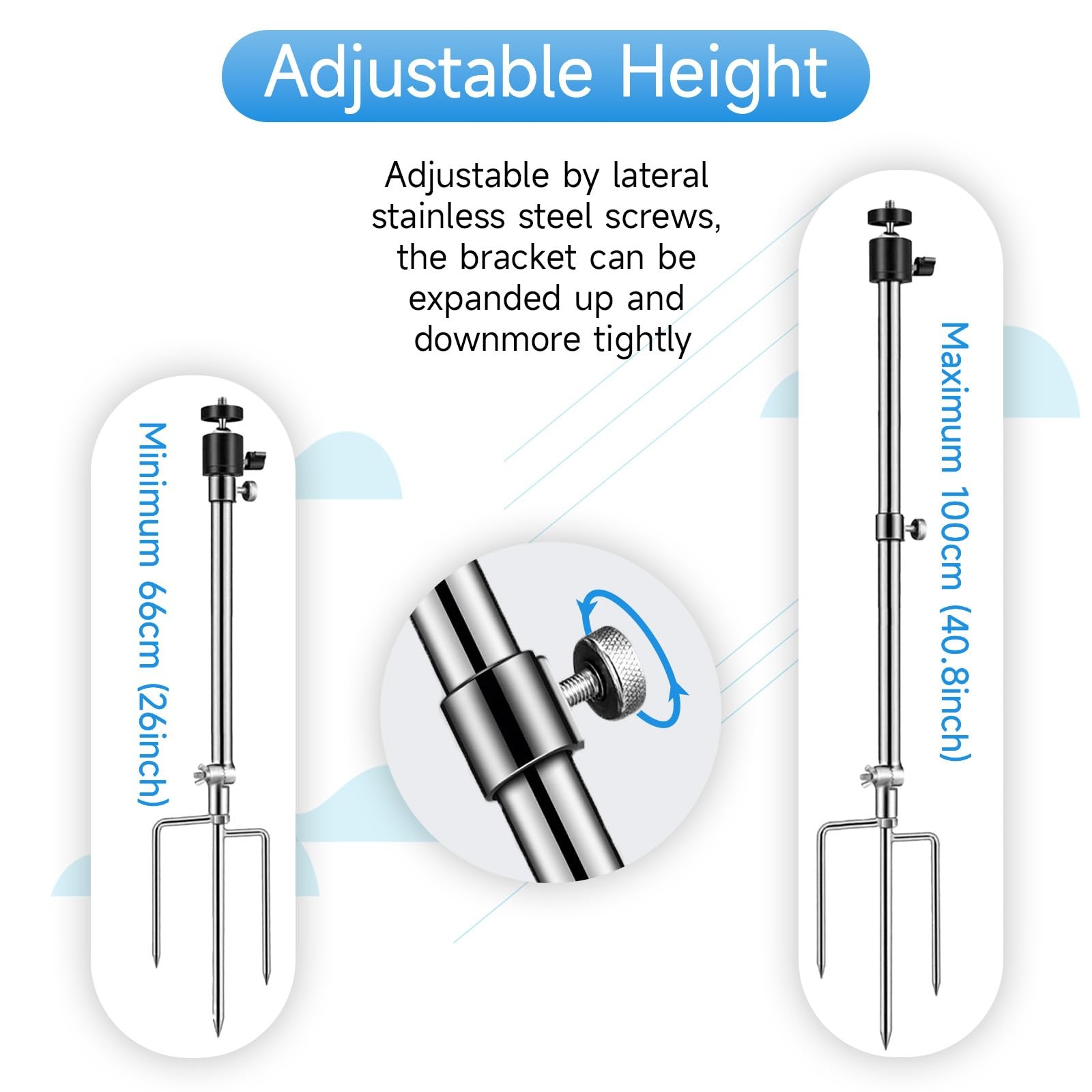 Trail Camera Stand Mounts Ground Holder, 3-in-1 Stainless Steels, 360 Adjustable