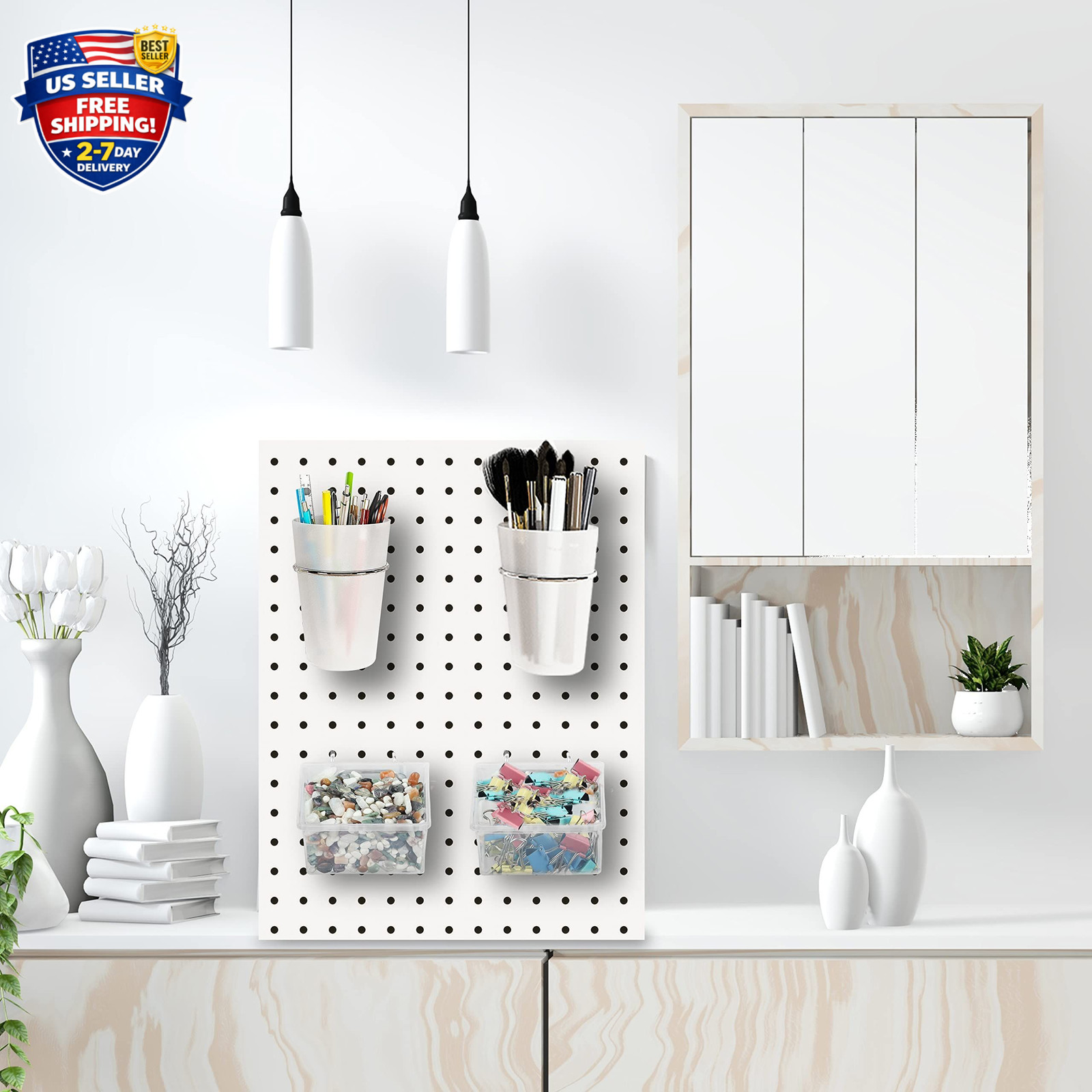 6 Sets Pegboard Bins and Cups with Pegboard Hooks, Pegboard Accessories Baskets,