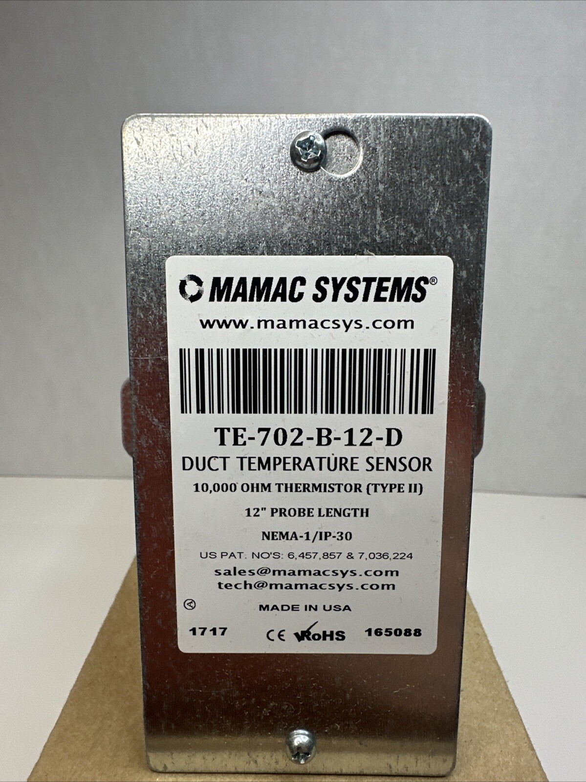 MAMAC SYSTEMS TE-702-B-12-D DUCT TEMPERATURE SENSOR 12" PROBE LENGTH
