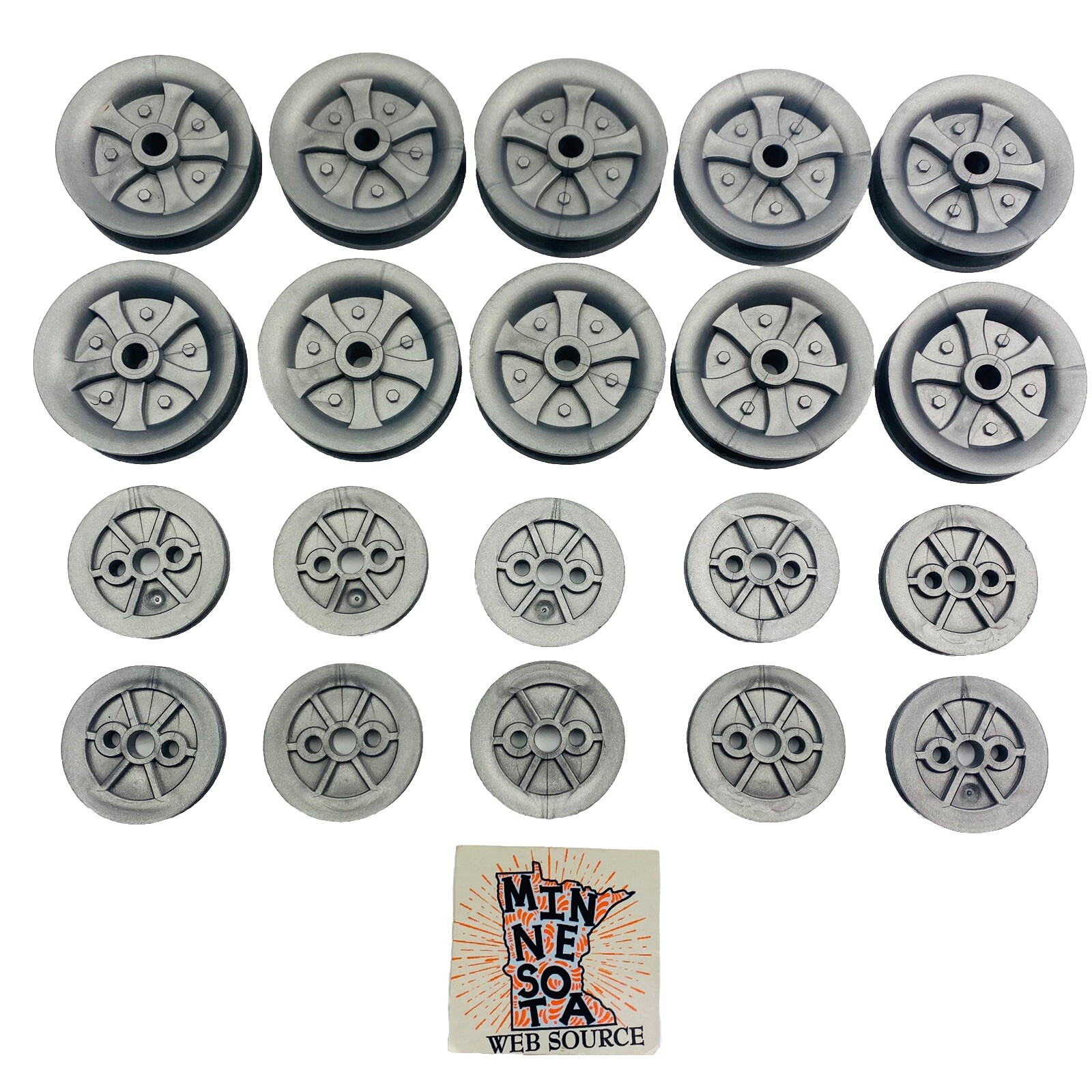(20) K’NEX Gray/Silver Hub Pulley Wheels – Small & Large Sizes – USED OEM