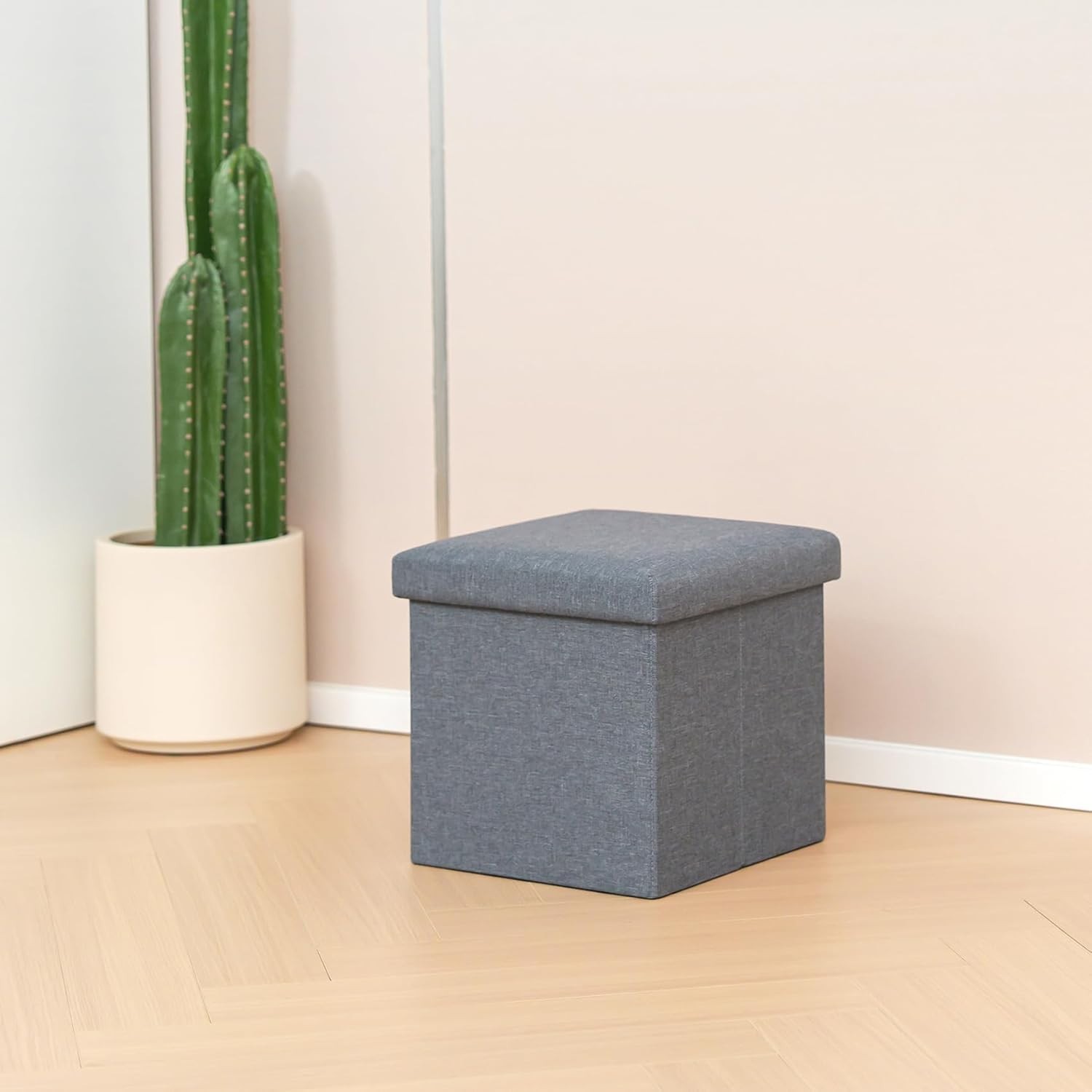 Compact Multi-Purpose Grey Ottoman Cube - Linen Footrest for Living Spaces 11.8"