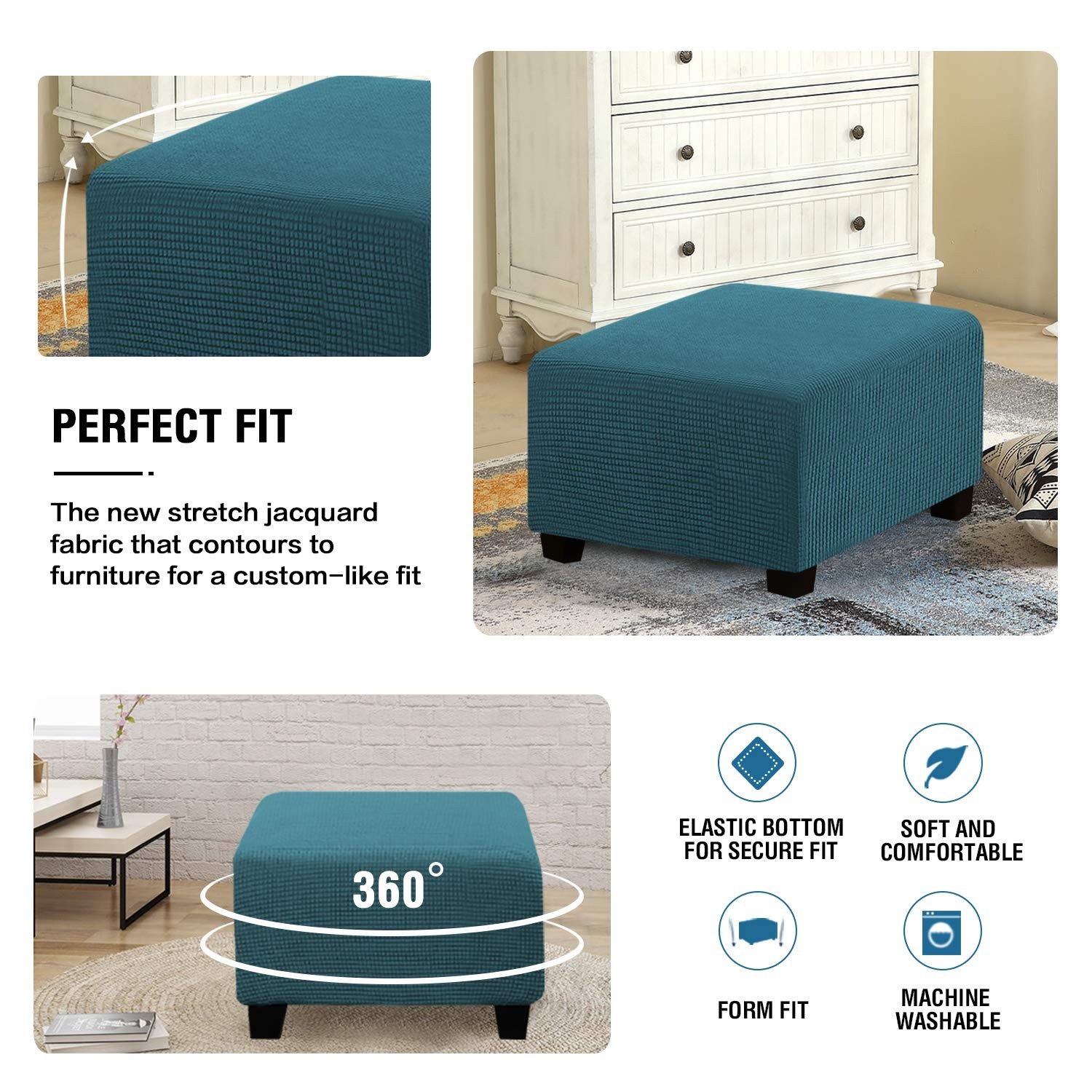 Square Jacquard Ottoman Covers Ottoman Slipcovers Folding Storage Stool Prote...