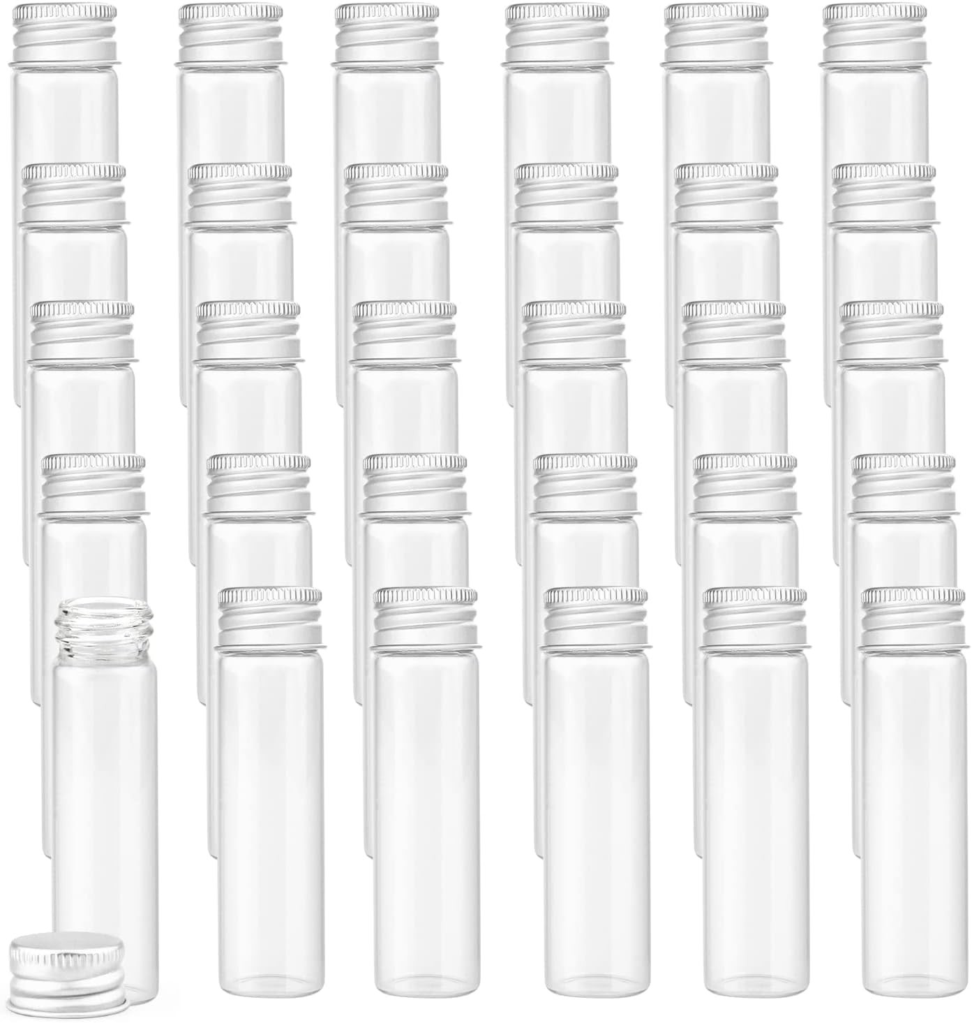 30PCS 20ml Mini Glass Bottles Clear Vials Aluminum Screw Caps DIY Craft Jars