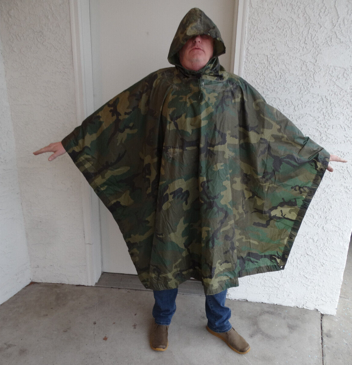 US Military Woodland Camouflage Nylon Wet Weather Poncho NSN:8405-01-100-0976