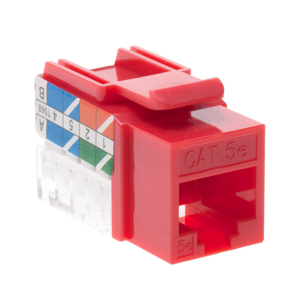 10 pack Cat5e 45° Angled Keystone Jack Network 110 Punchdown 8P8C Cat Red