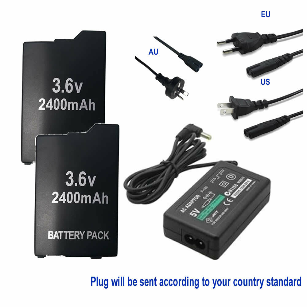 2Pack 2400mAh Battery for Sony PSP 2000 2001 2002 3000 3001 3002+AC Power Supply