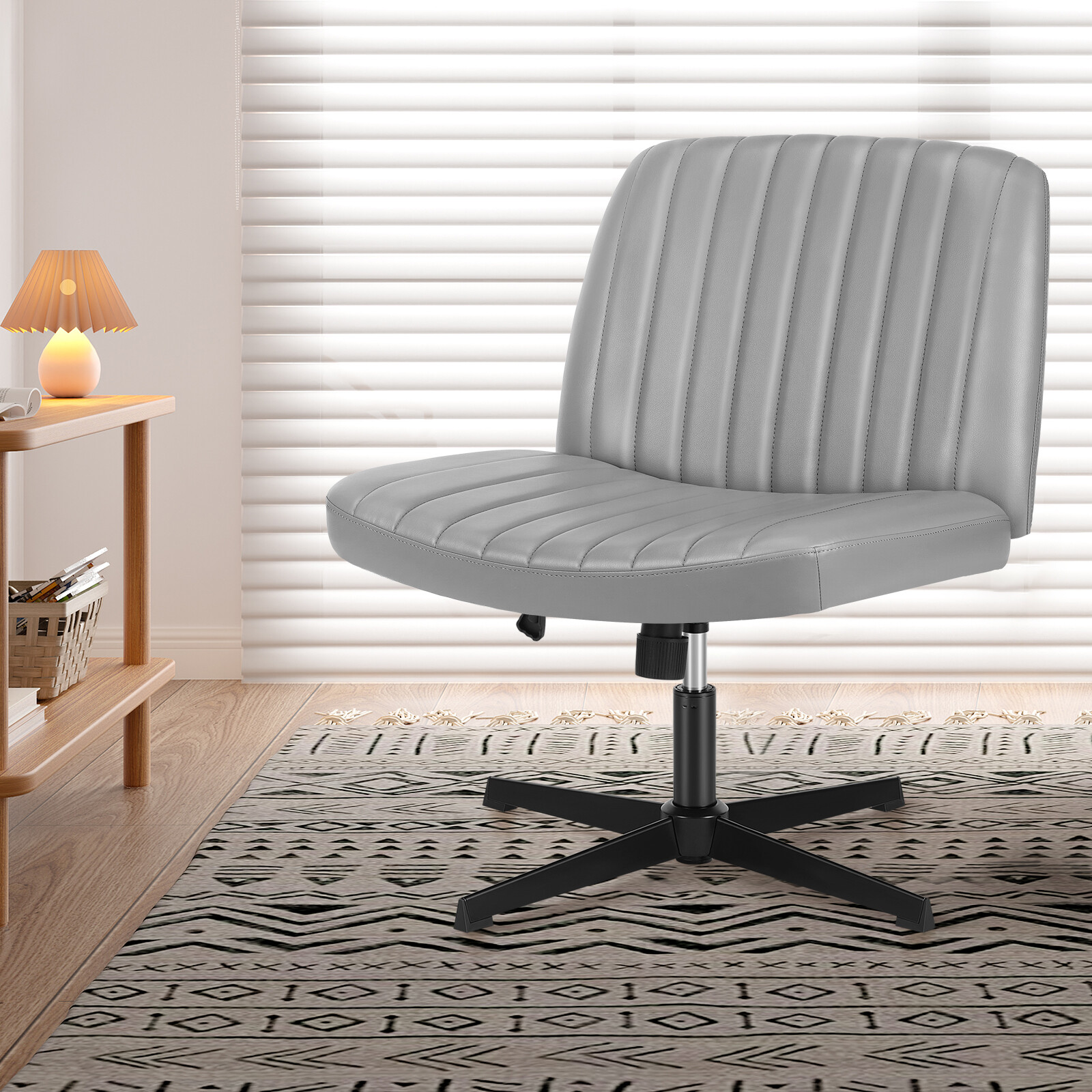 Cross Legged Chair Armless No Wheel PU Leather Height Adjustable Vanity