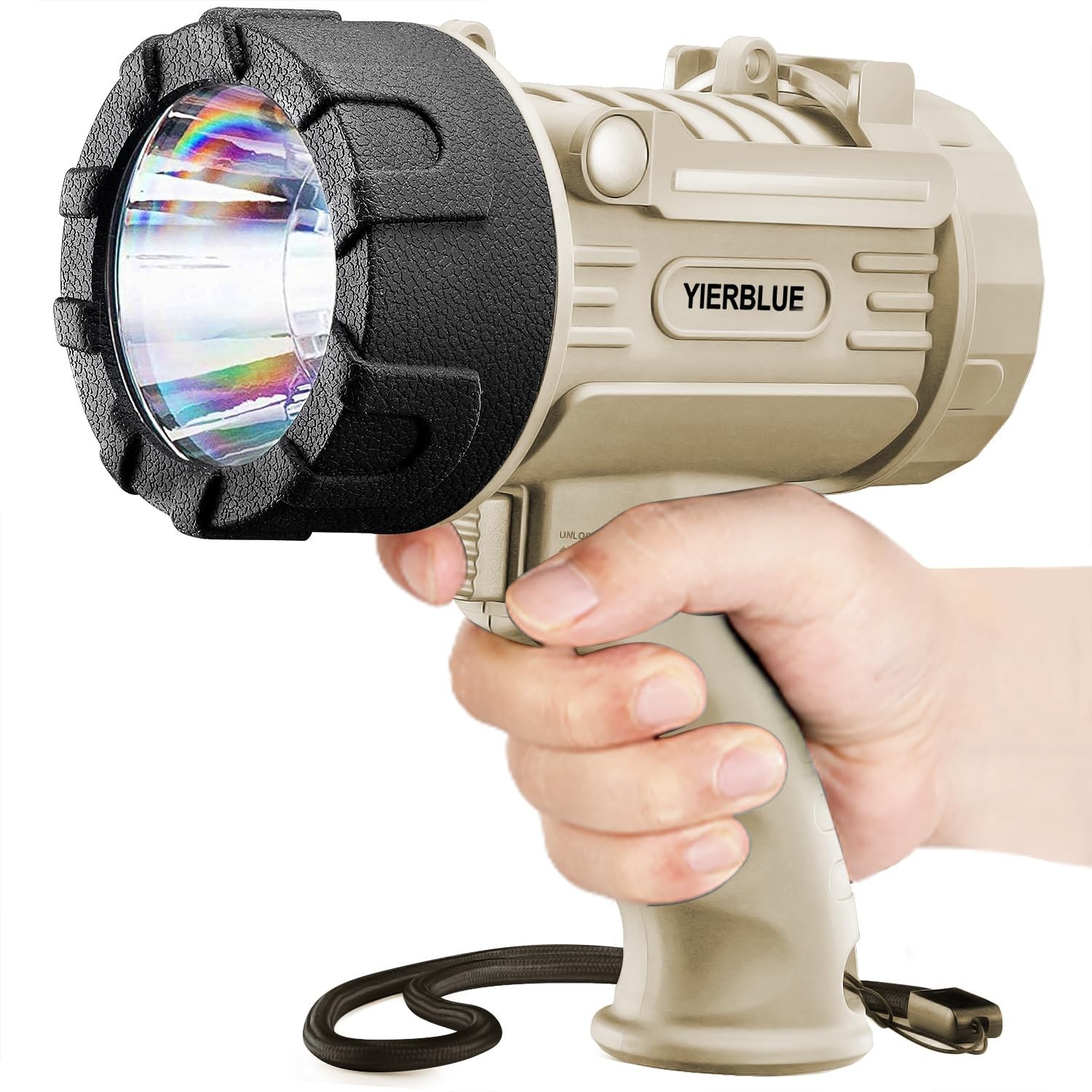 YIERBLUE Rechargeable Spotlight Flashlight with 2000000 High Lumen LED, IP67 ...