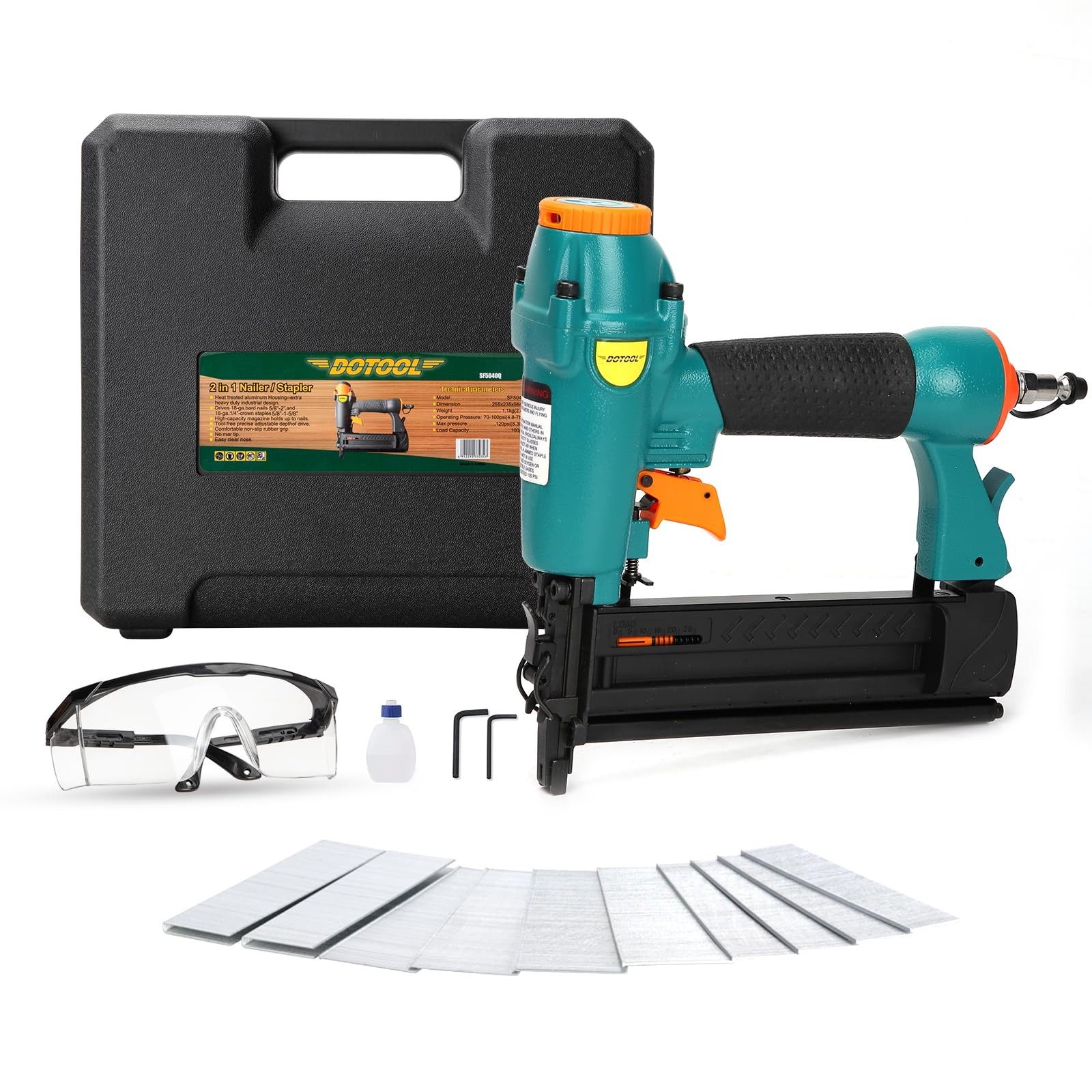 Pneumatic Brad Nailer - 18 Gauge 2-in-1 Nailer, 5/8'' to 2'' Brad Nails and 5...
