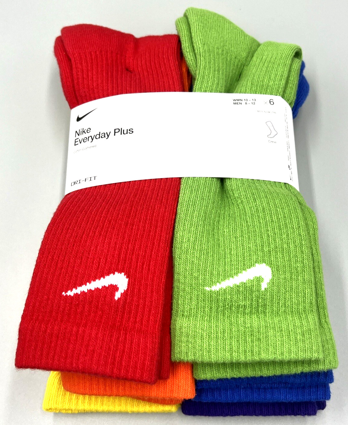 NIKE / CREW Socks / 6 Pairs / Men's  8-12  / Everyday Plus / ASSORTED