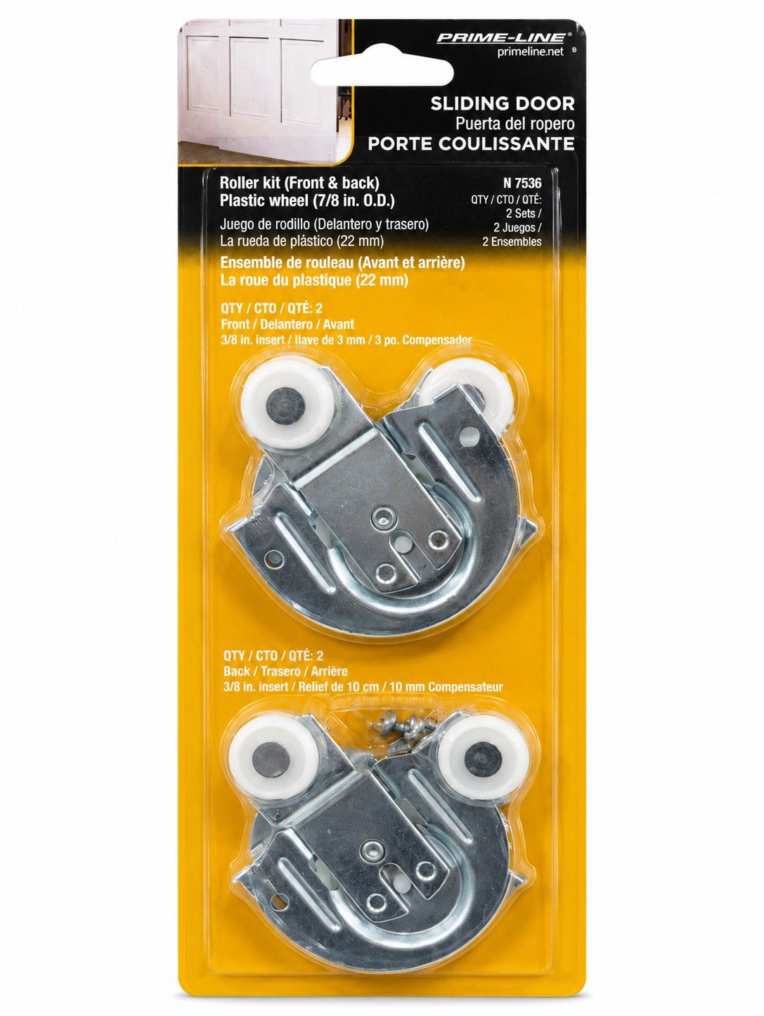 Prime-Line N 7536 Sliding/Closet Door Roller Kit Front & Back 7/8" OD 2 Pack