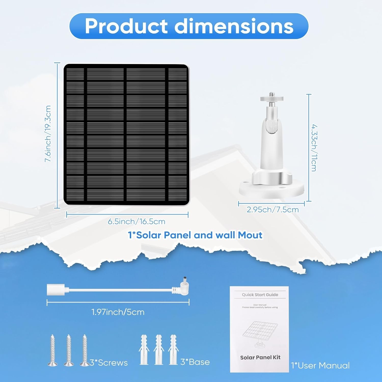 Solar Panel for Ring Camera(2nd Generation) Dustproof Waterproof 5W Solar Panel