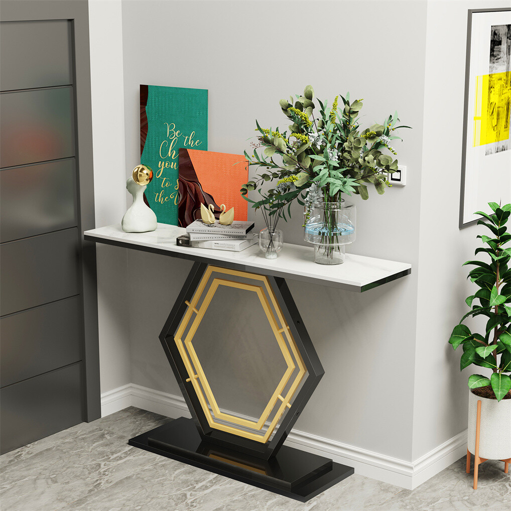 Modern Glossy Sintered Stone Console Entryway Table Sofa Side Table White/Green