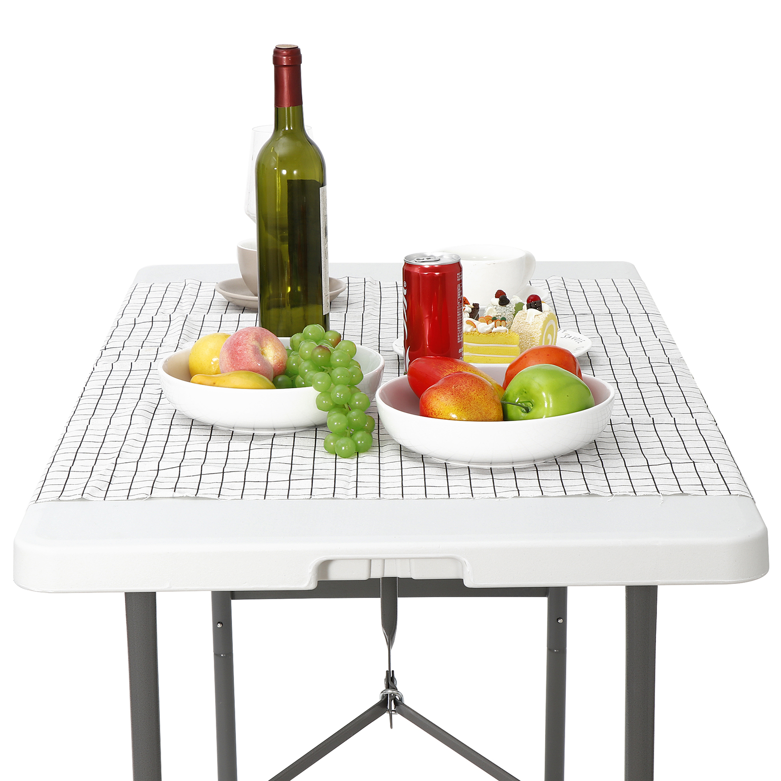 48.4"Portable Plastic Square Folding Table Lightweight For Camping Picnic White