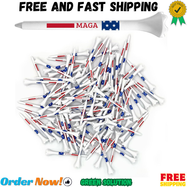MAGA 3 ¼” 100 Pack of Durable 6 Prong Plastic Golf Tees Featuring Patriotic Amer